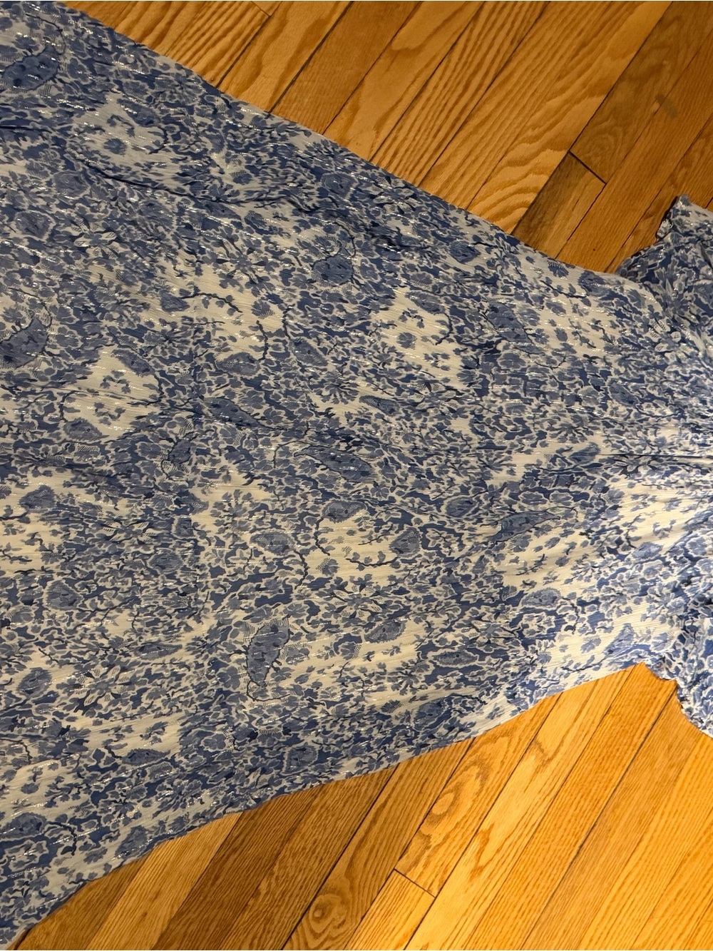Sezane Light Blue Floral Off-the-Shoulder Midi Dress - Picture 7 of 13